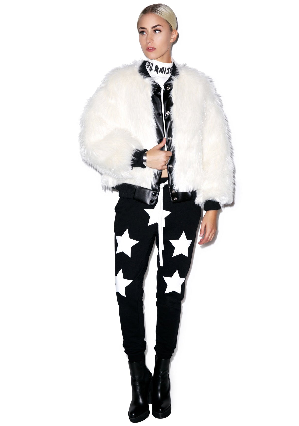 Sharon Faux Fur Bomber Jacket - Black
