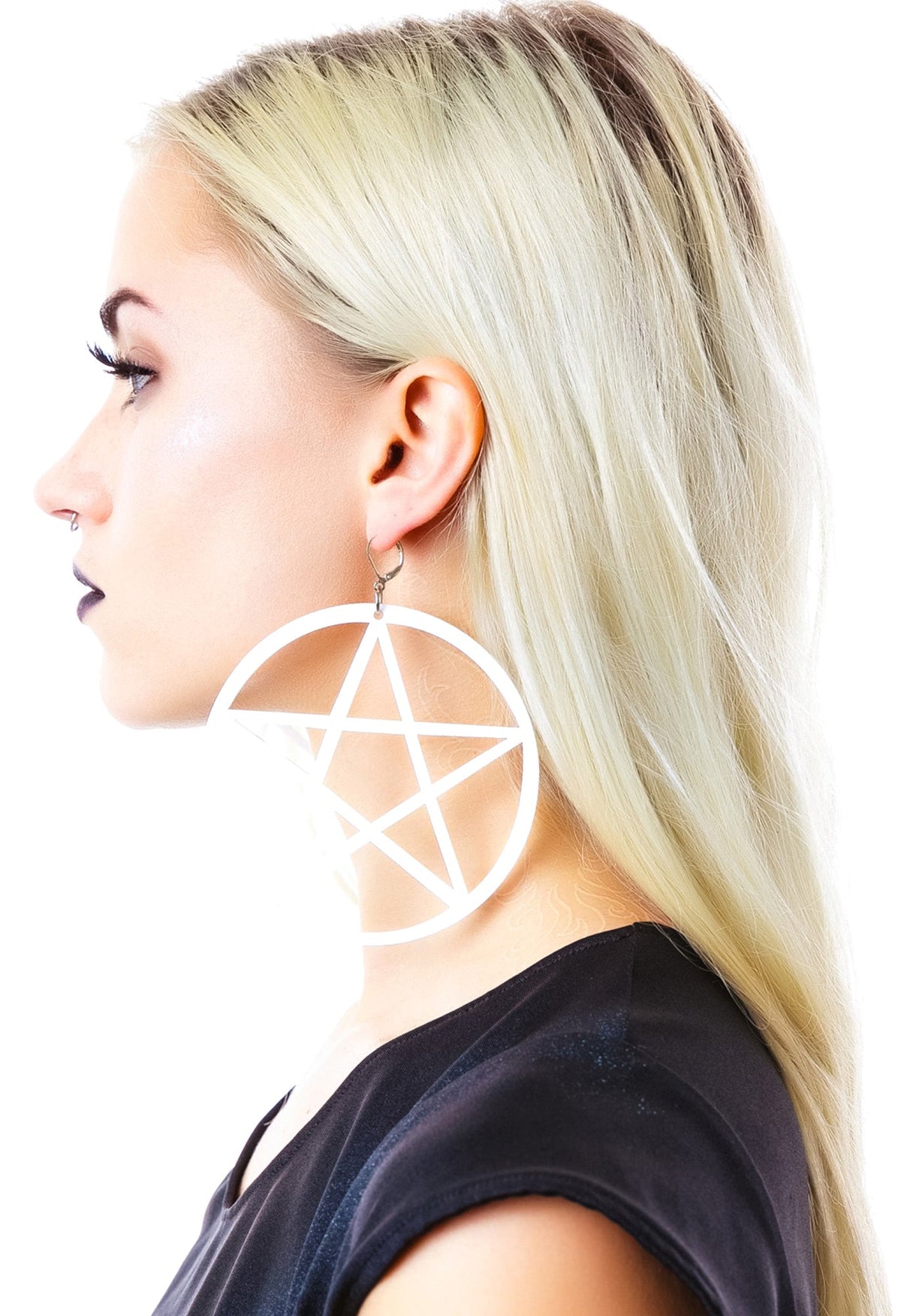 Mercy's Lost Pentagram Earring - White