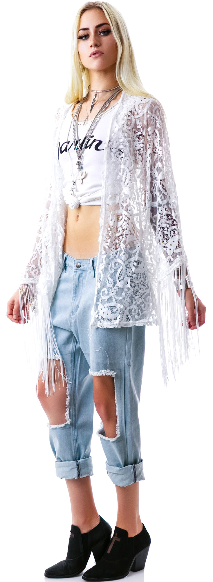 Livin' On The Fringe Kimono - White