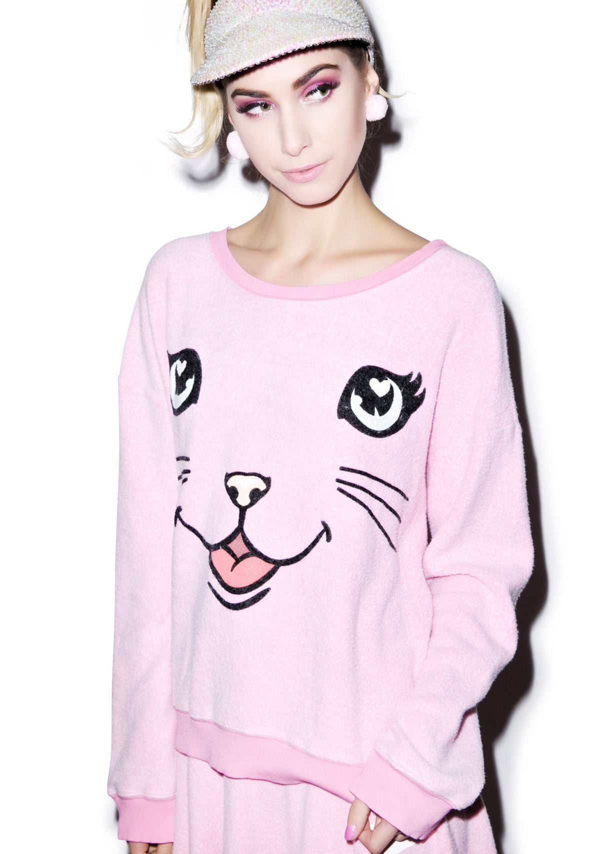 Happy Cat Oversized Sweatshirt - White