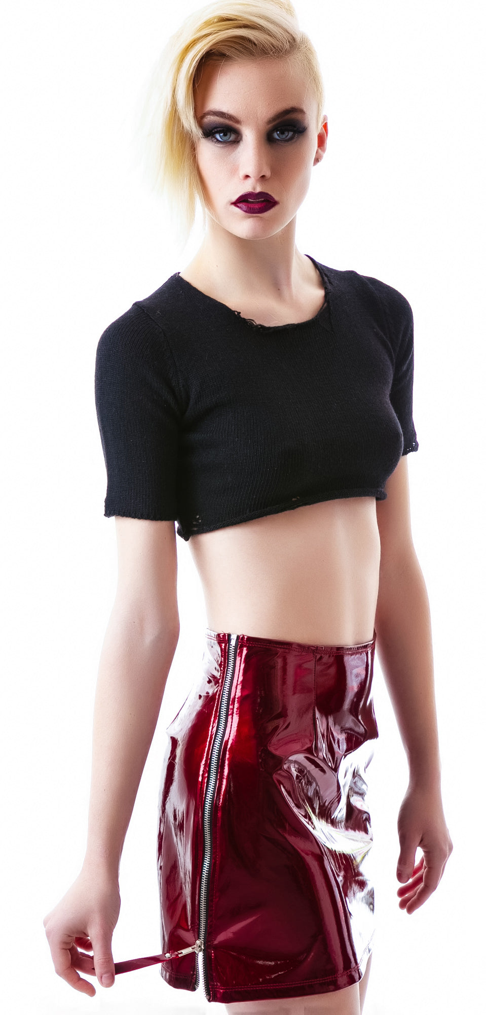 Slick PVC Zipper Skirt - Black