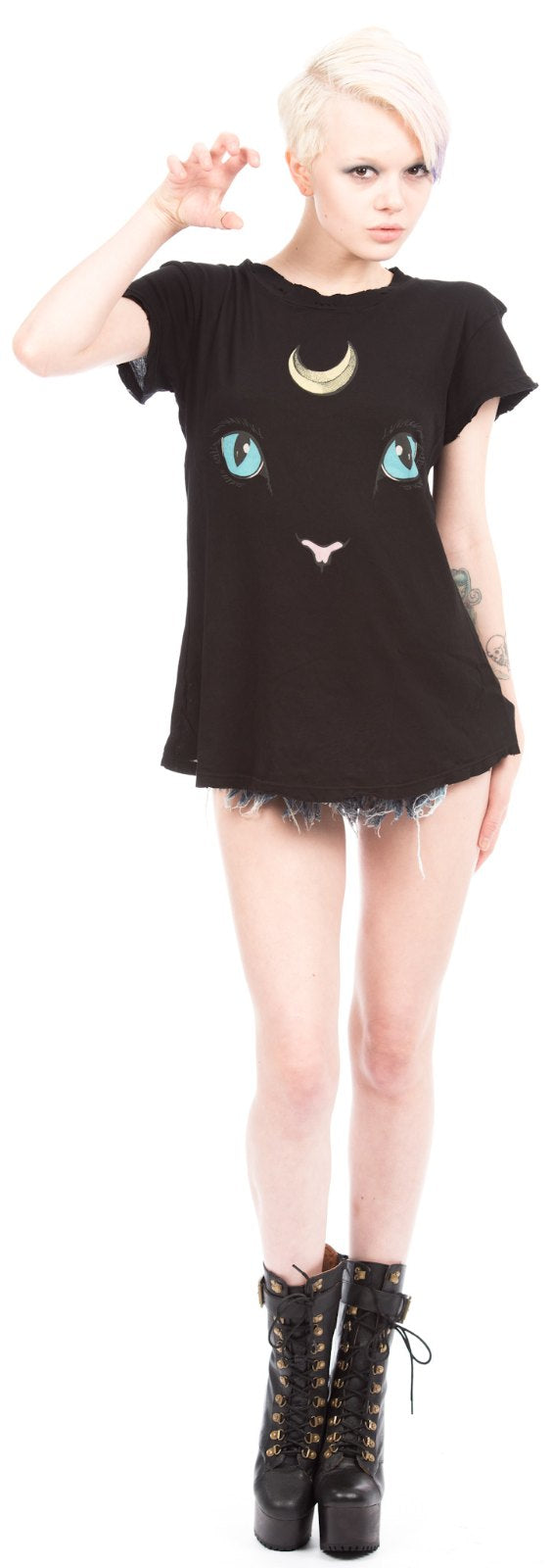 Cat and Moon Desert Crew - Black