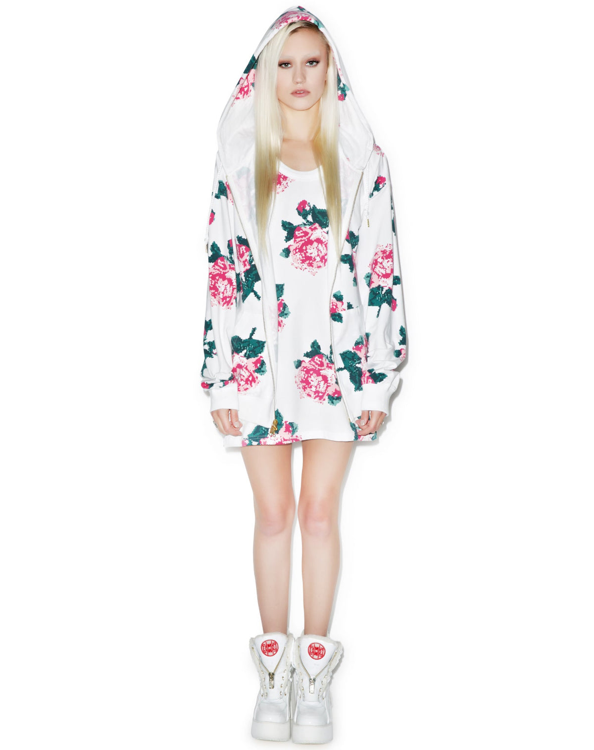 8Bit Floral Hoodie - Black