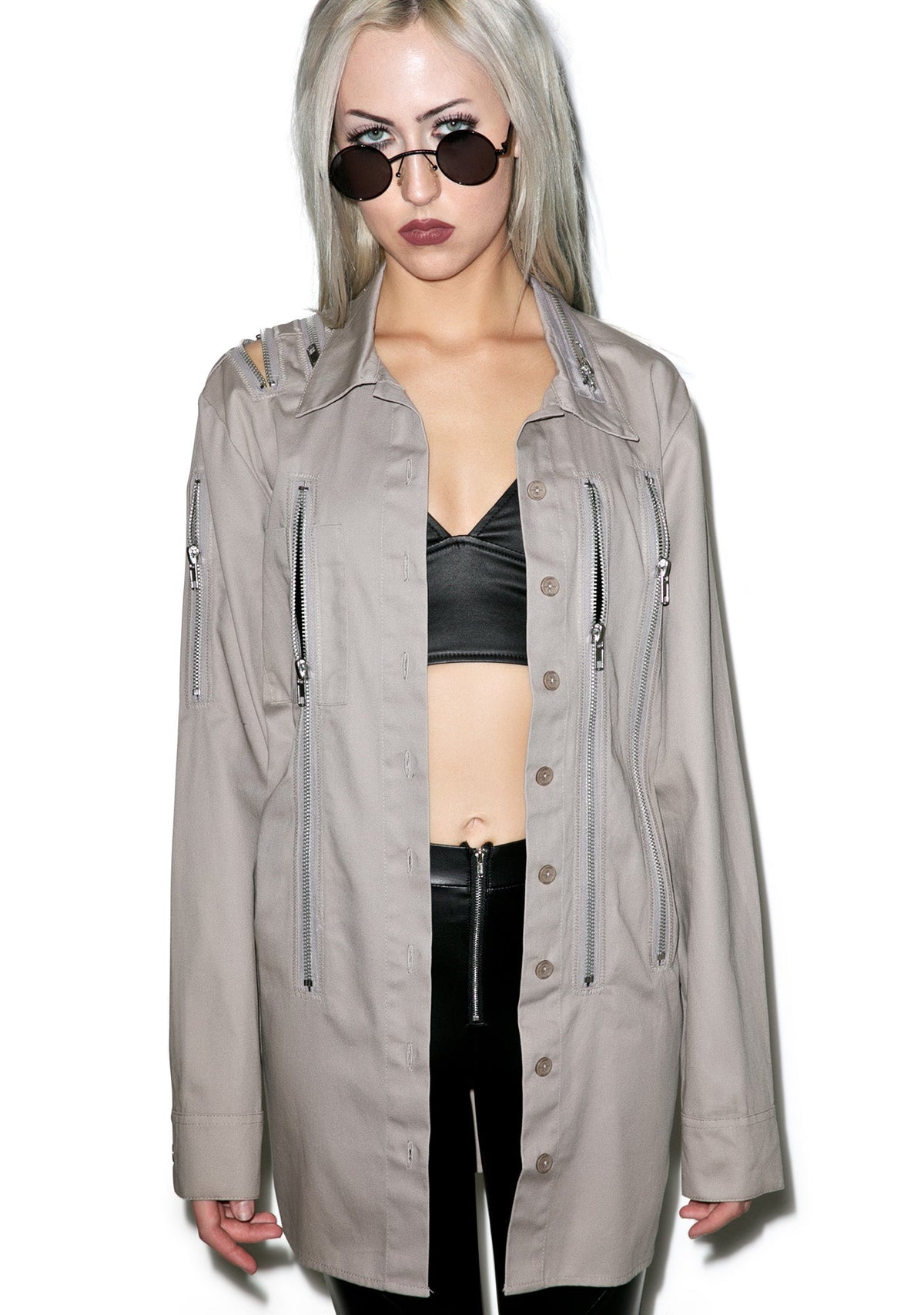 Sandstorm Zipper Head Button Up Top - Light Brown