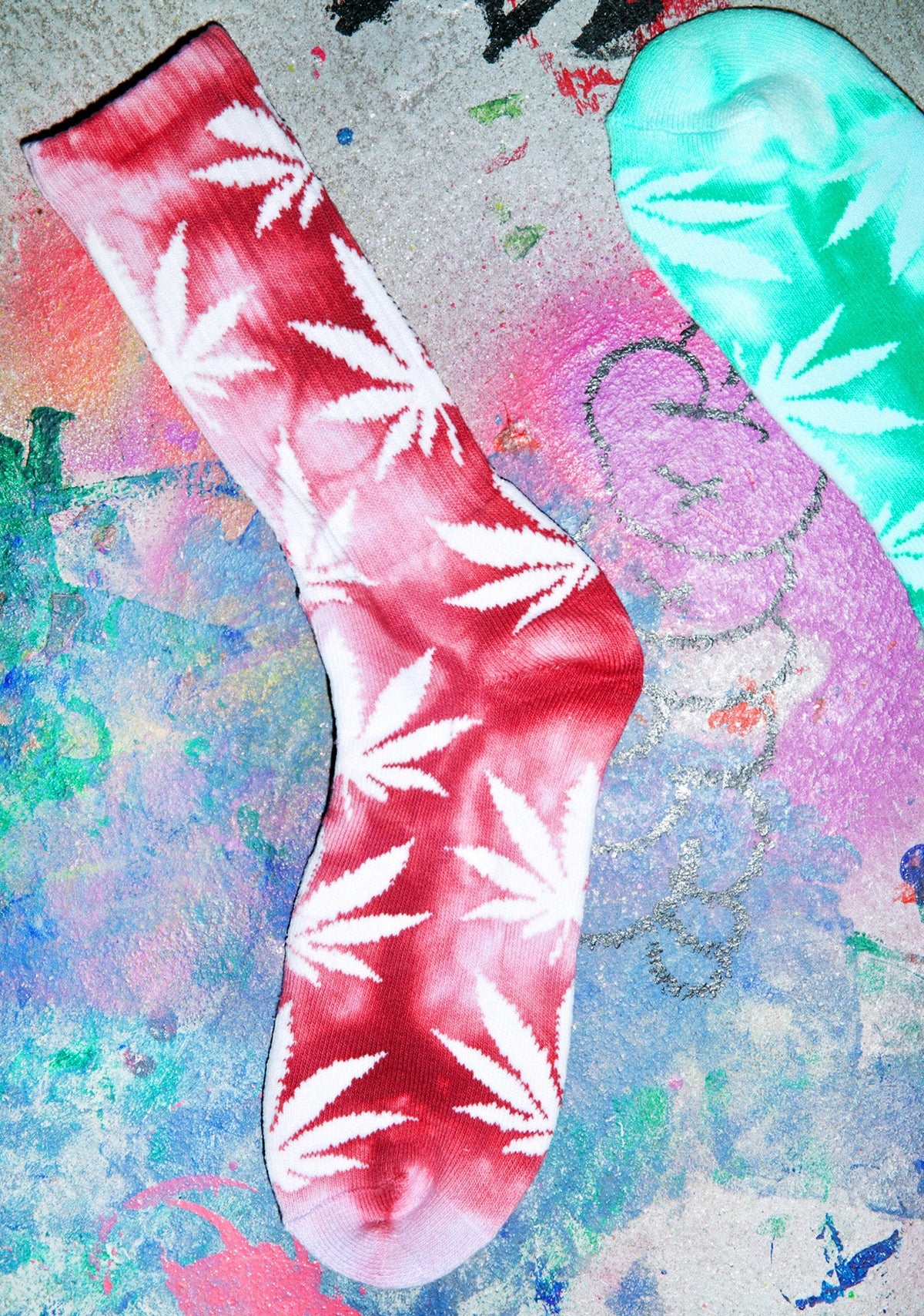 Tie Dye Plantlife Crew Sock - Dark Red
