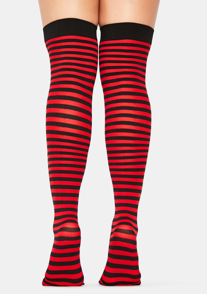 Devil Left 4 Dead Striped Thigh High Socks