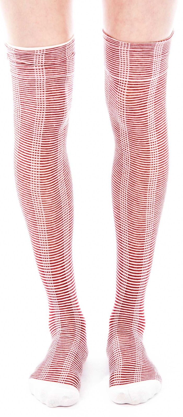 Striped Thigh High Socks - Red