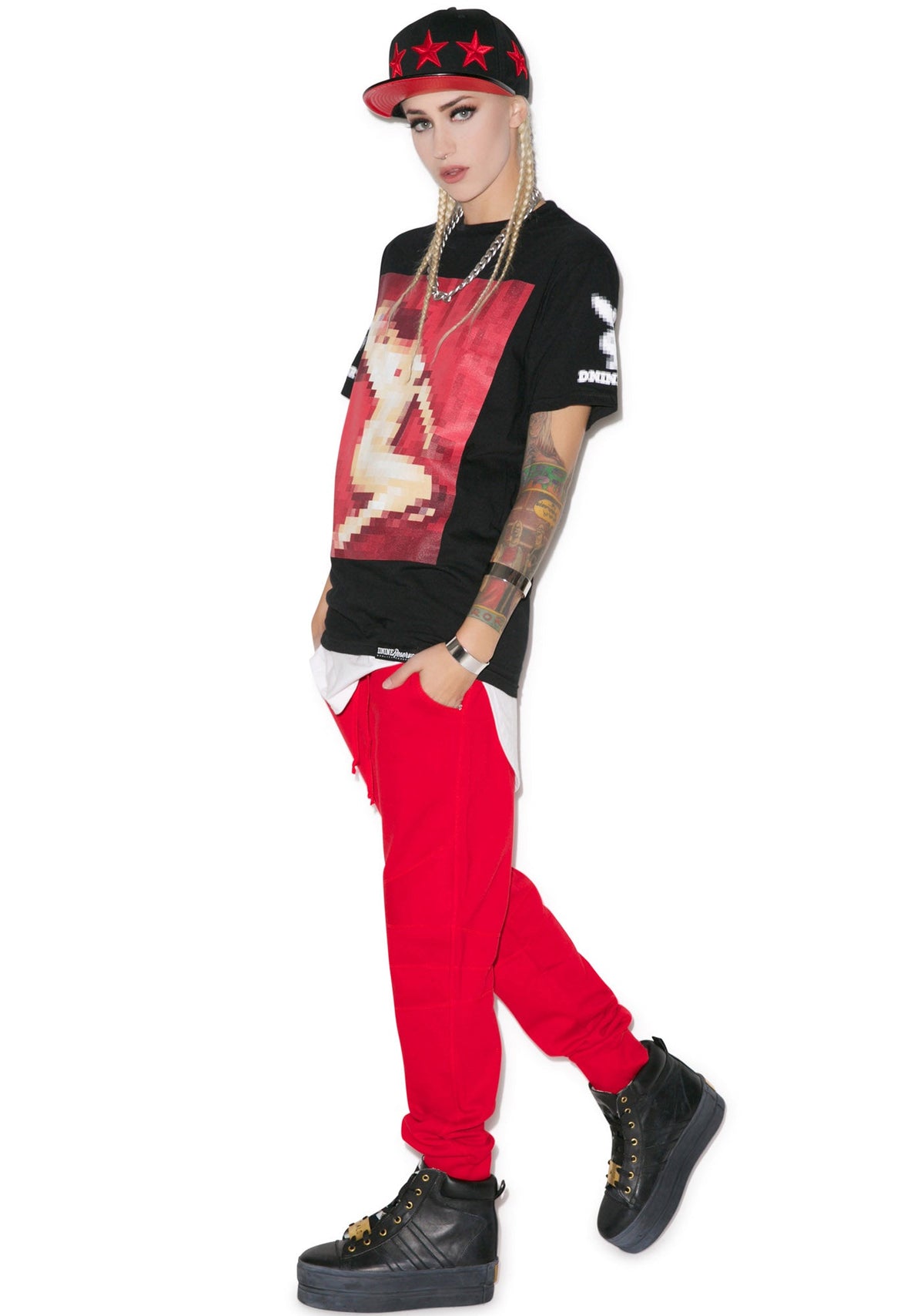Drop Crotch Biker Pant - Red