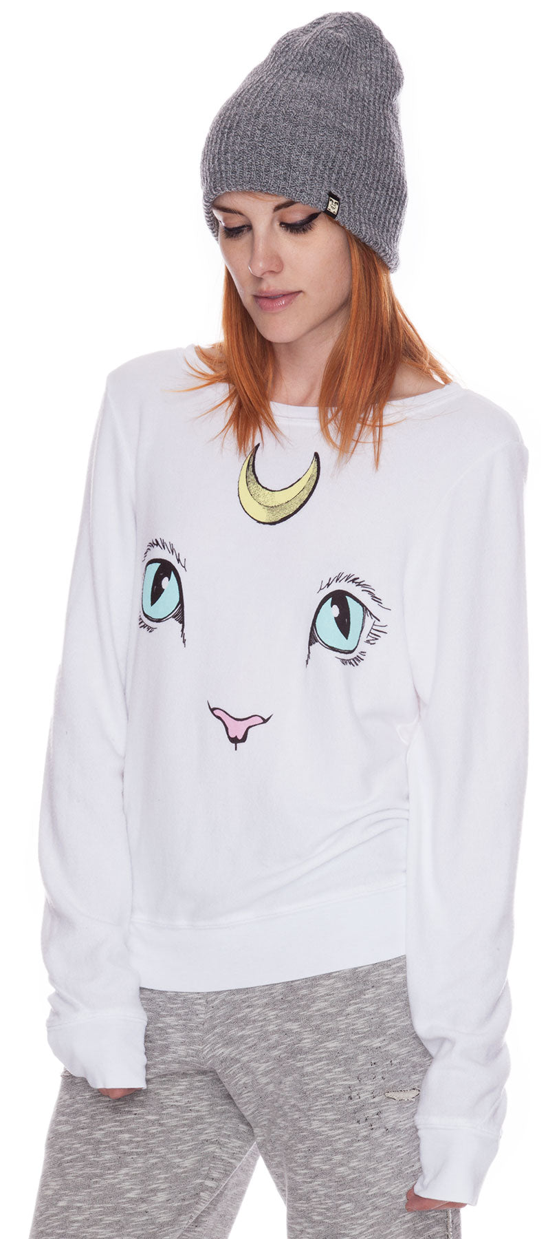 Cat and Moon Baggy Beach Jumper - White