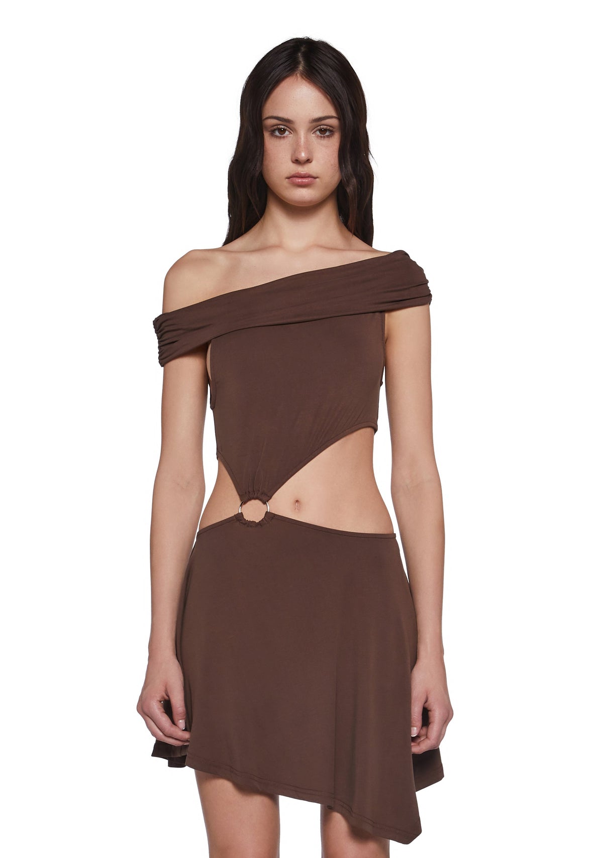 Seductive Gaze Cut Out Dress - Brown