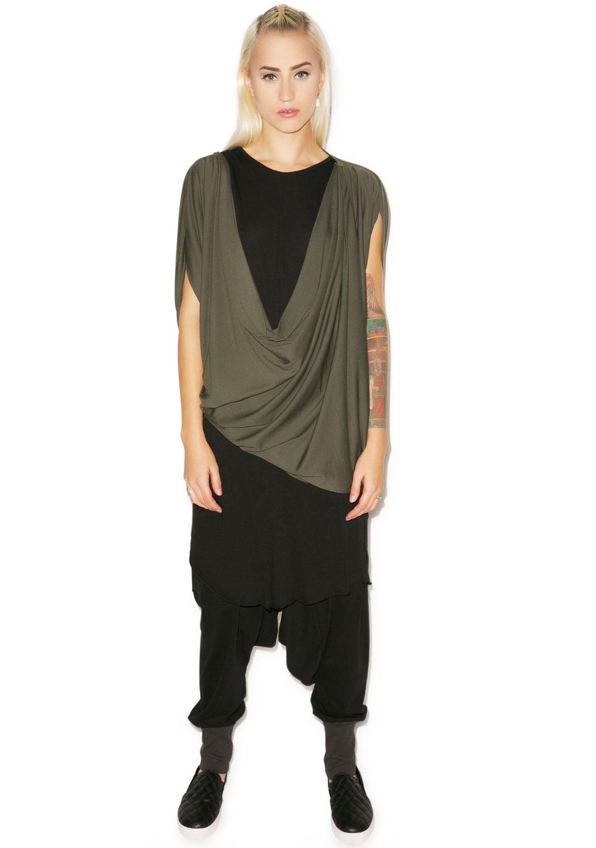 Empire Cowl Neck Tank - Dark Green