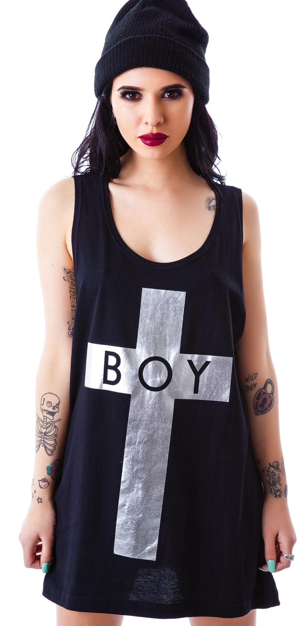 x BOY London Boy Cross Oversized Tank - Silver