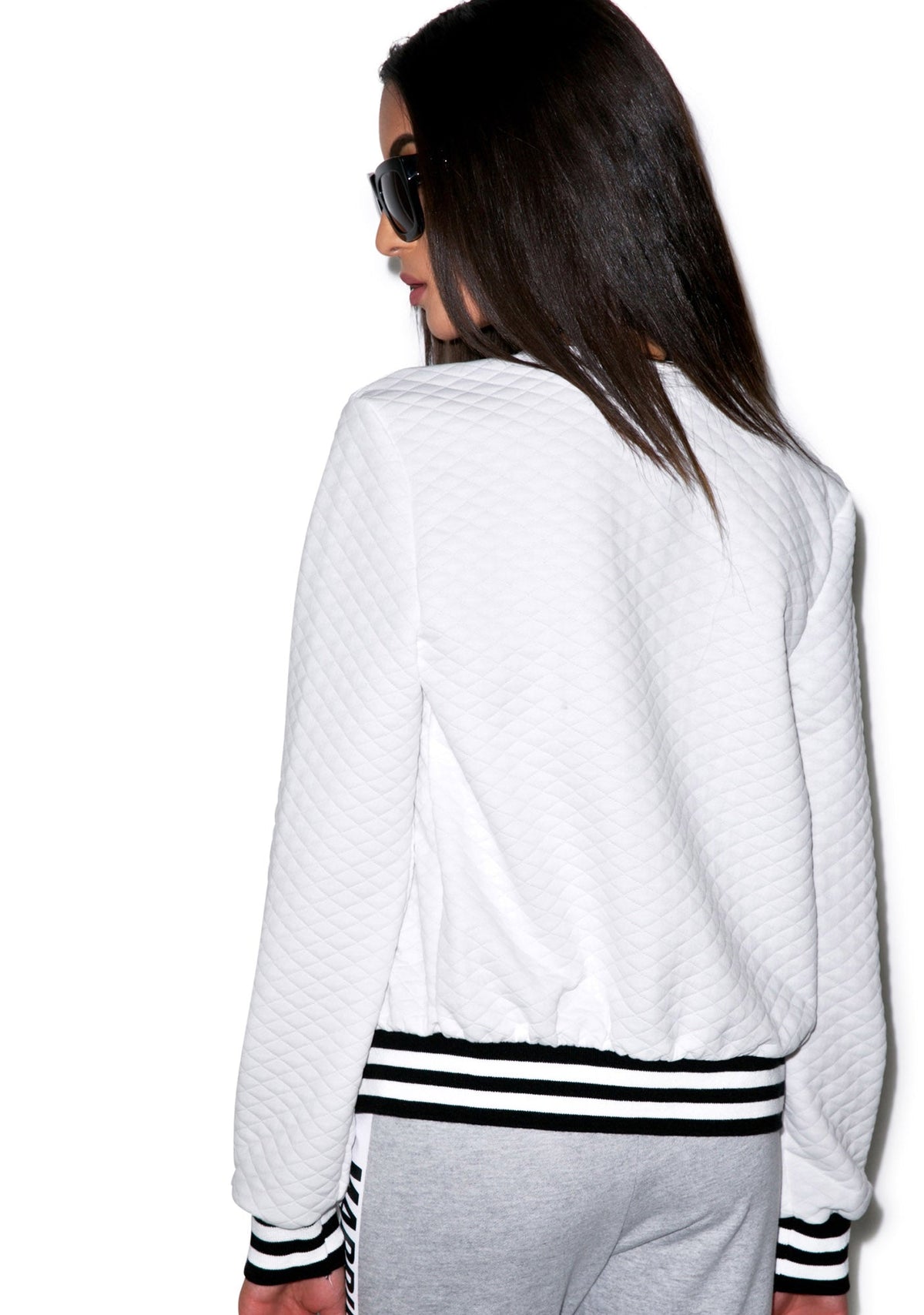 High School Drop Out Quilted Varsity Jacket - White