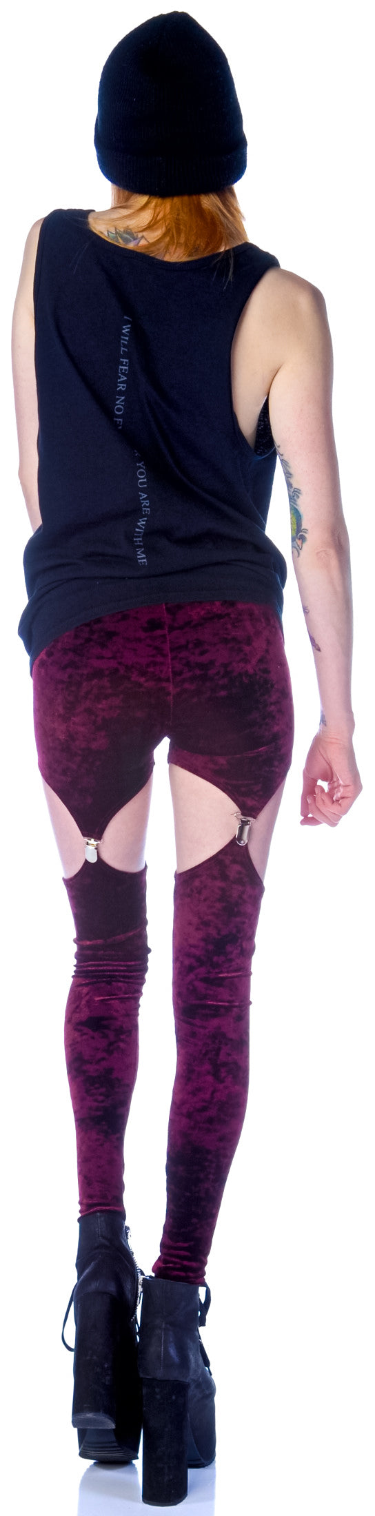 Crushed Velvet Garter Leggings - Dark Purple