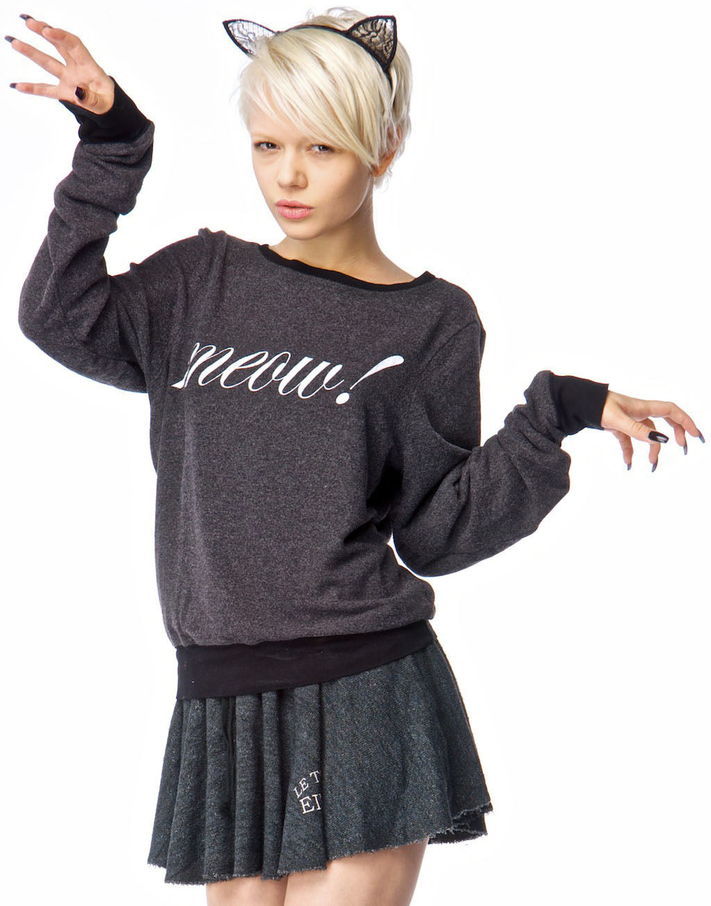 Meow! Baggy Beach Jumper - Black
