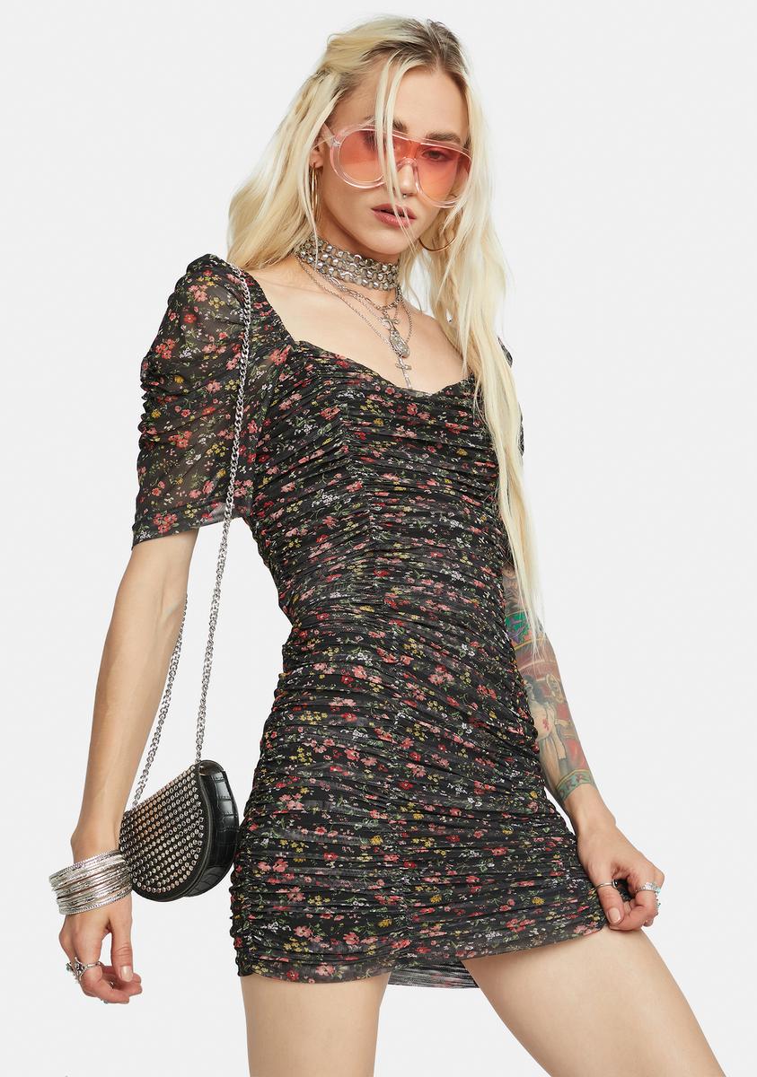 Halley Floral Mesh Dress - Dark Red