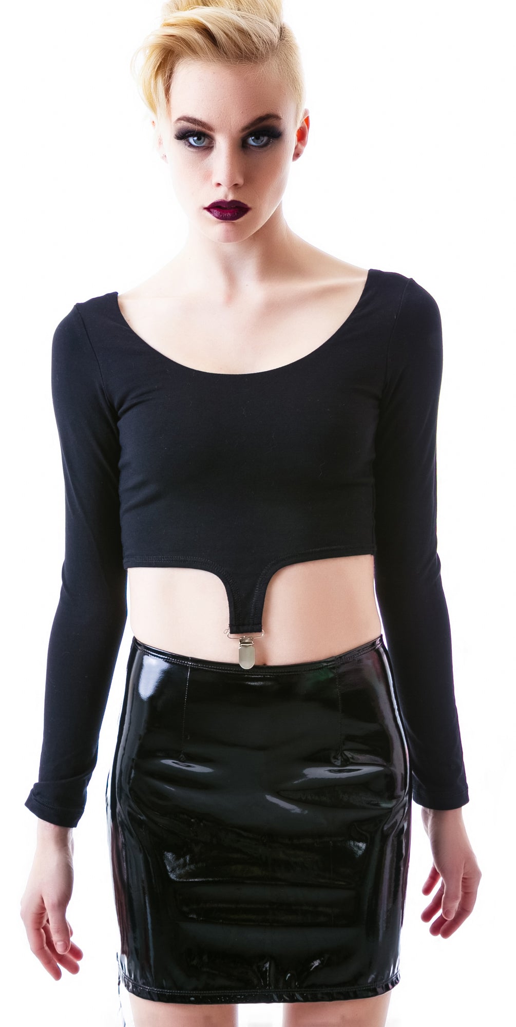 Slick PVC Zipper Skirt - Black