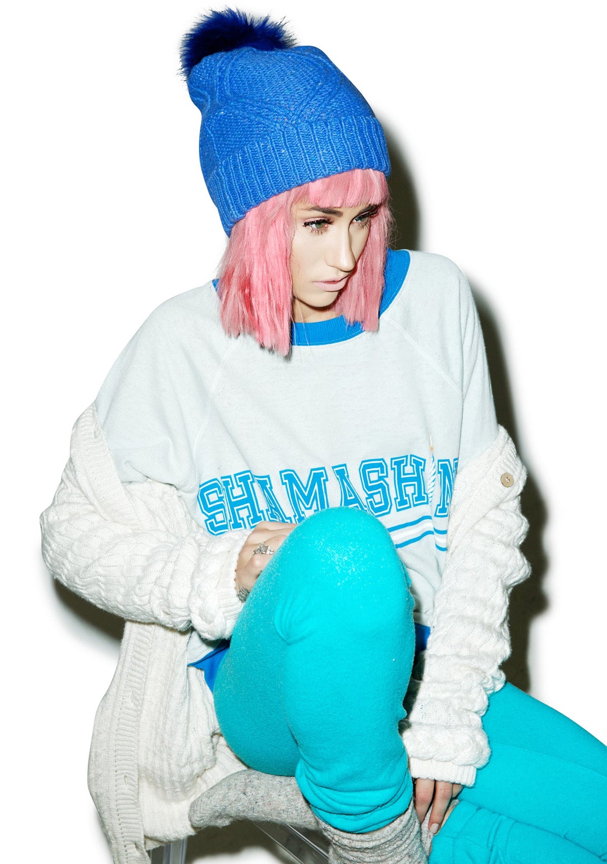 Cable Knit Beanie - Blue