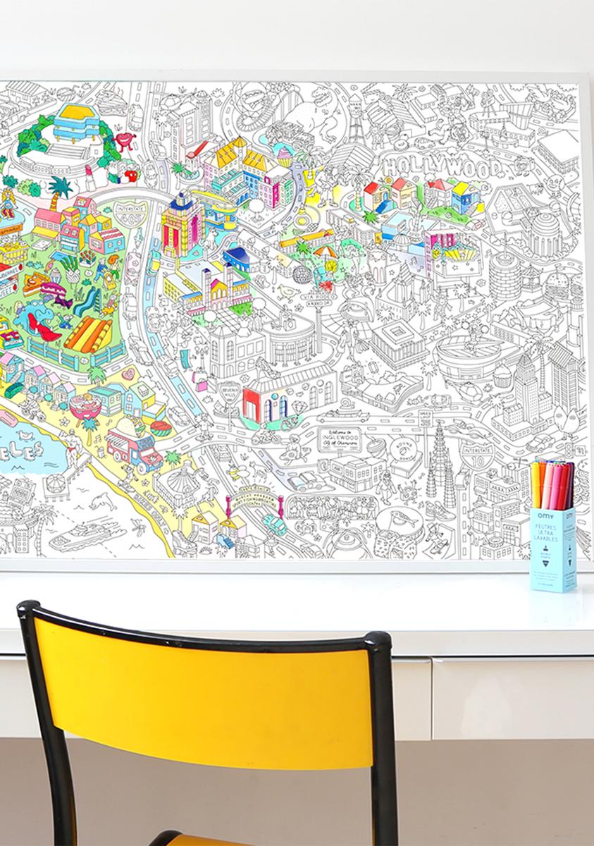 Giant Los Angeles Coloring Poster - Blue