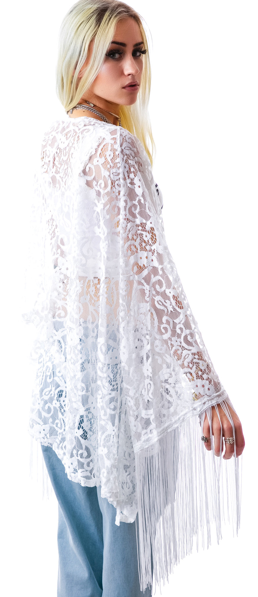 Livin' On The Fringe Kimono - White