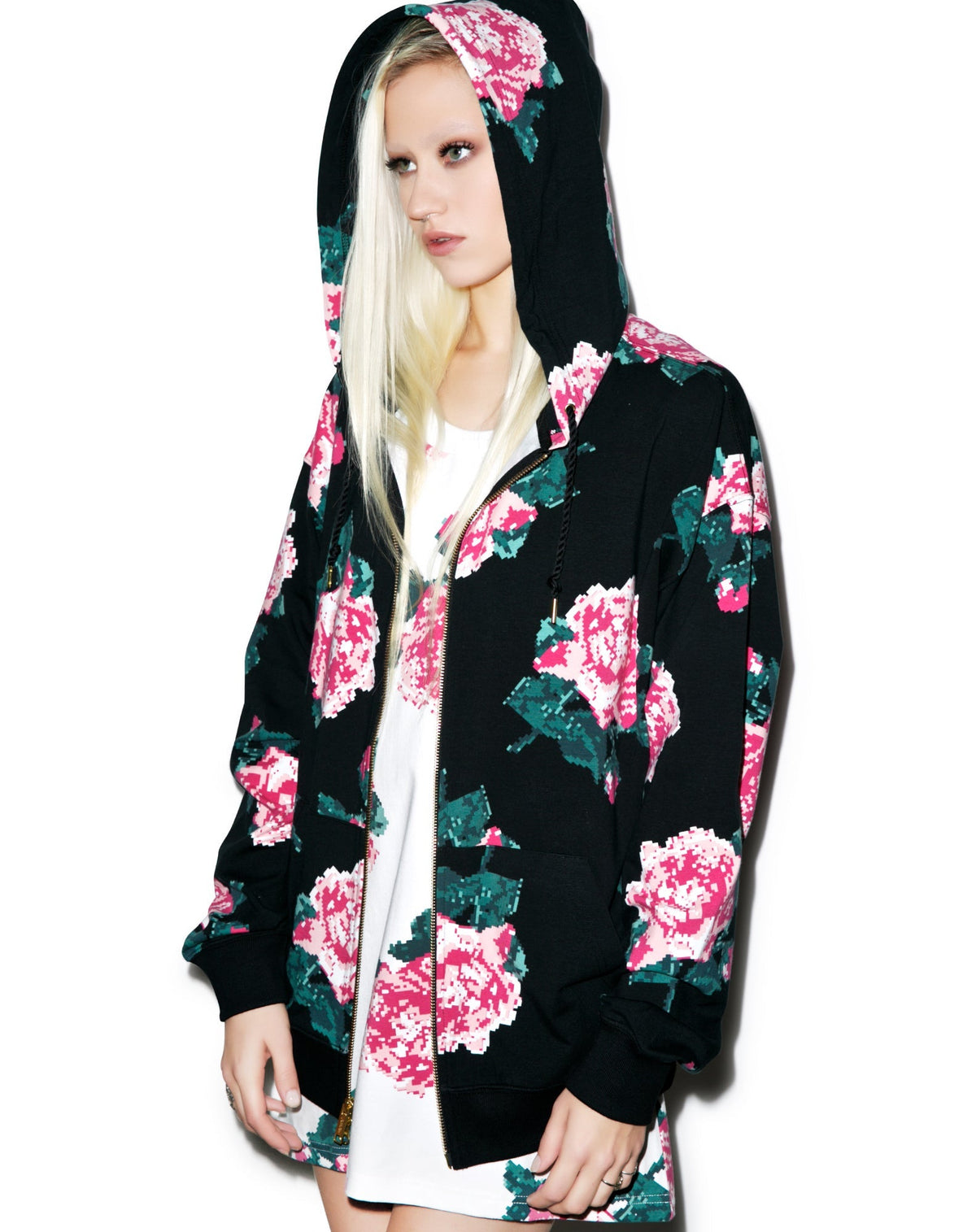 8Bit Floral Hoodie - Black