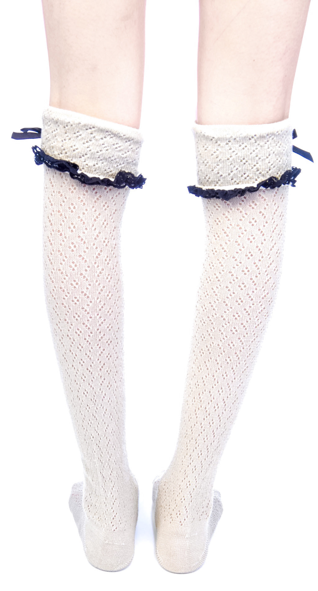 Ribbon Knee High Socks - Off White