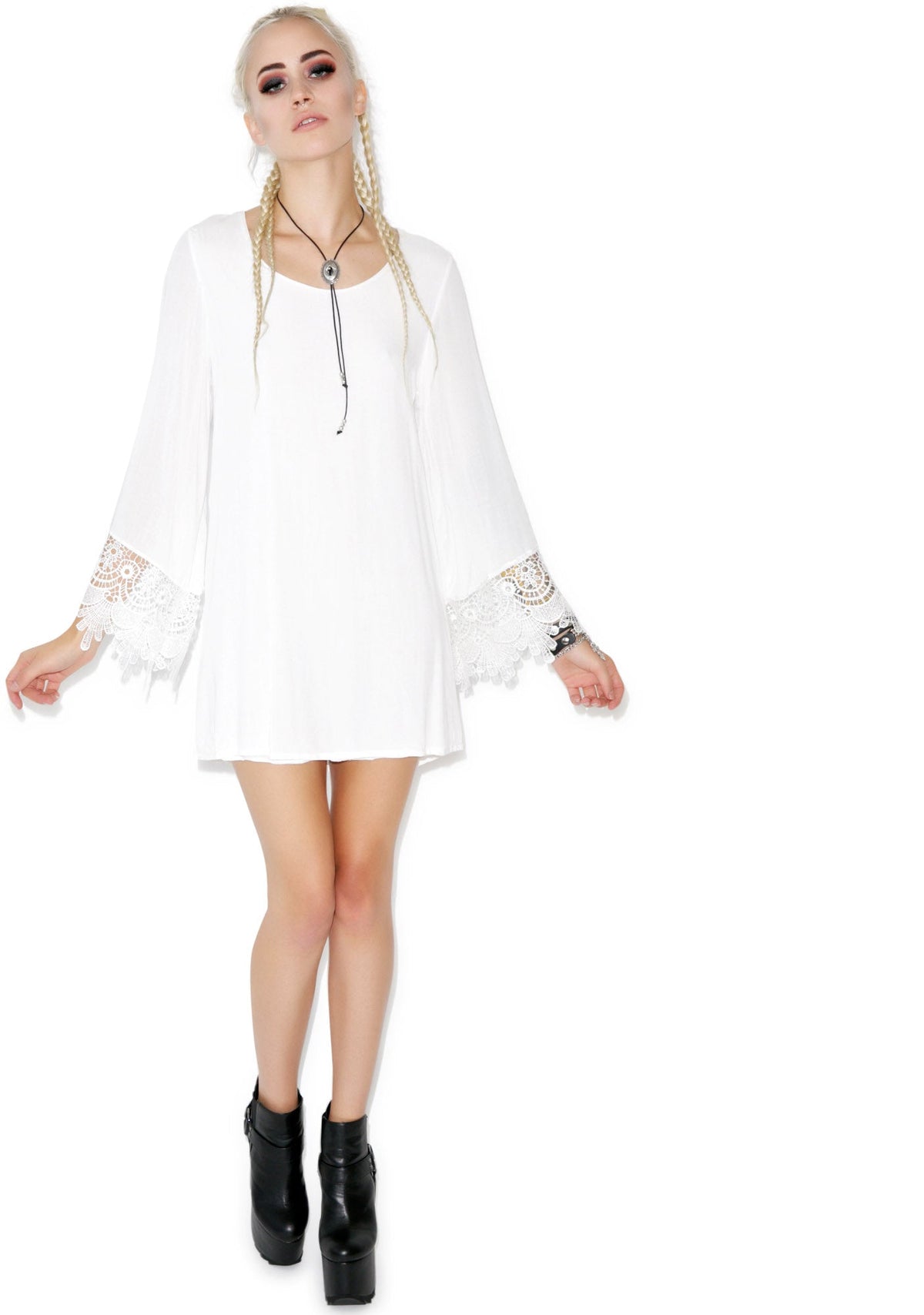 Hippy Bell Sleeve Dress - White
