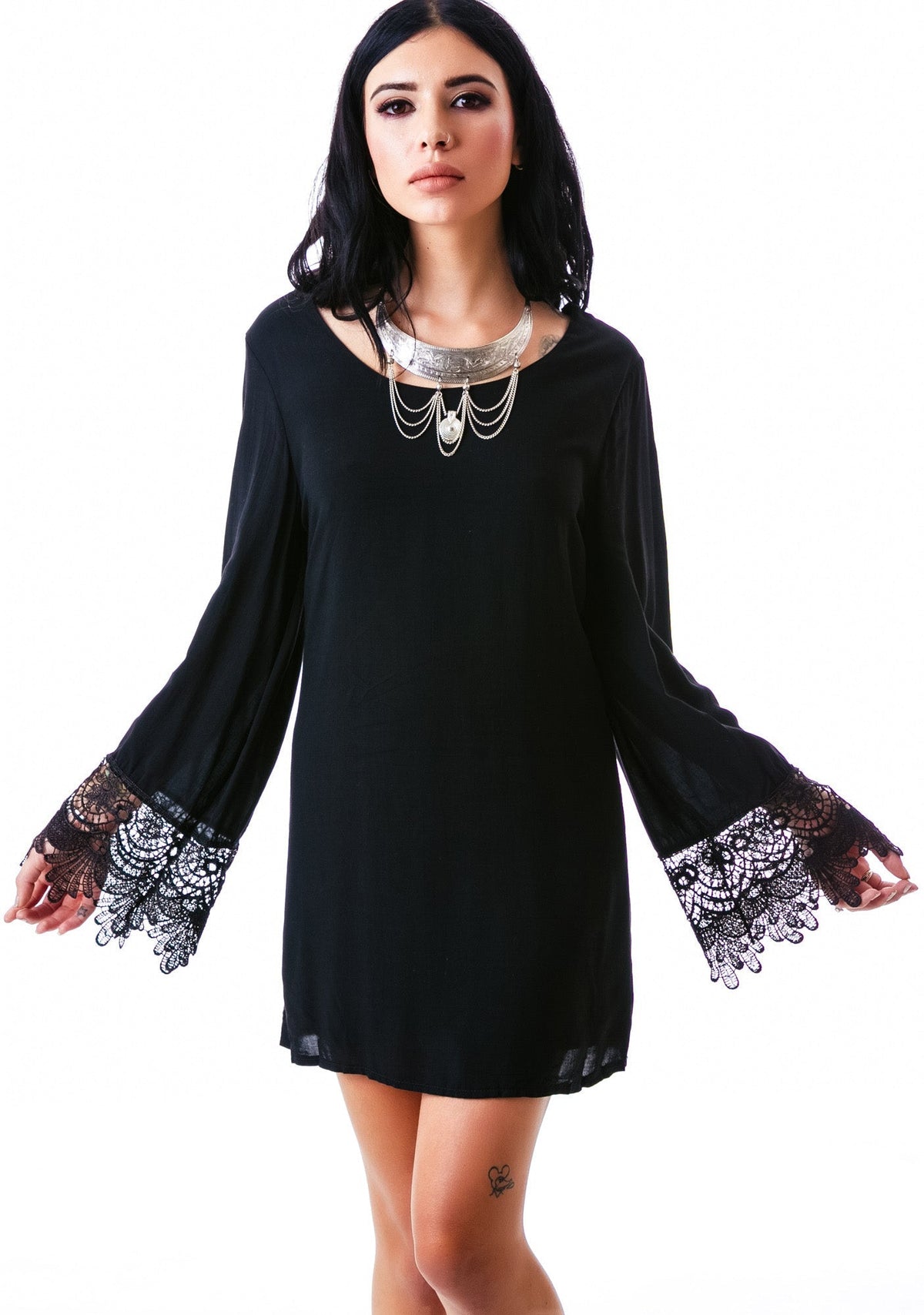 Hippy Bell Sleeve Dress - White
