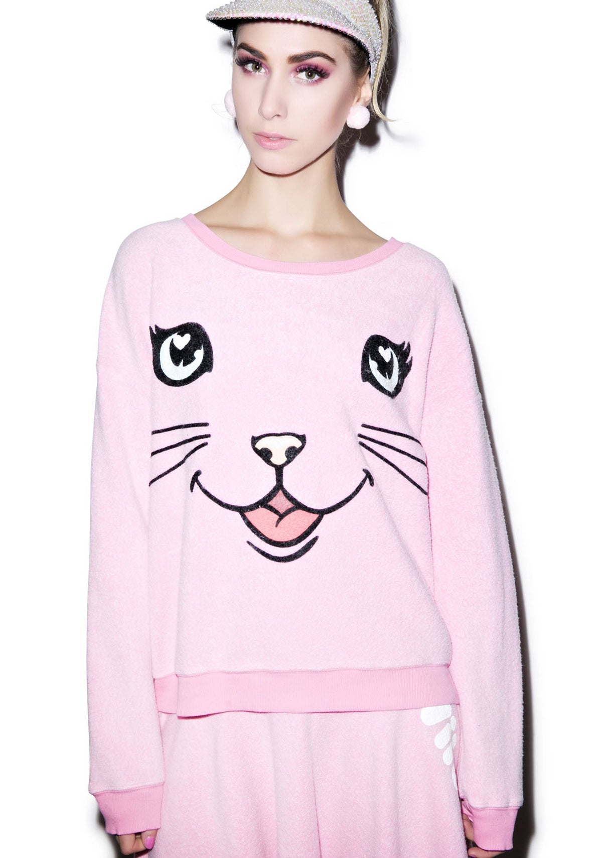 Happy Cat Oversized Sweatshirt - White