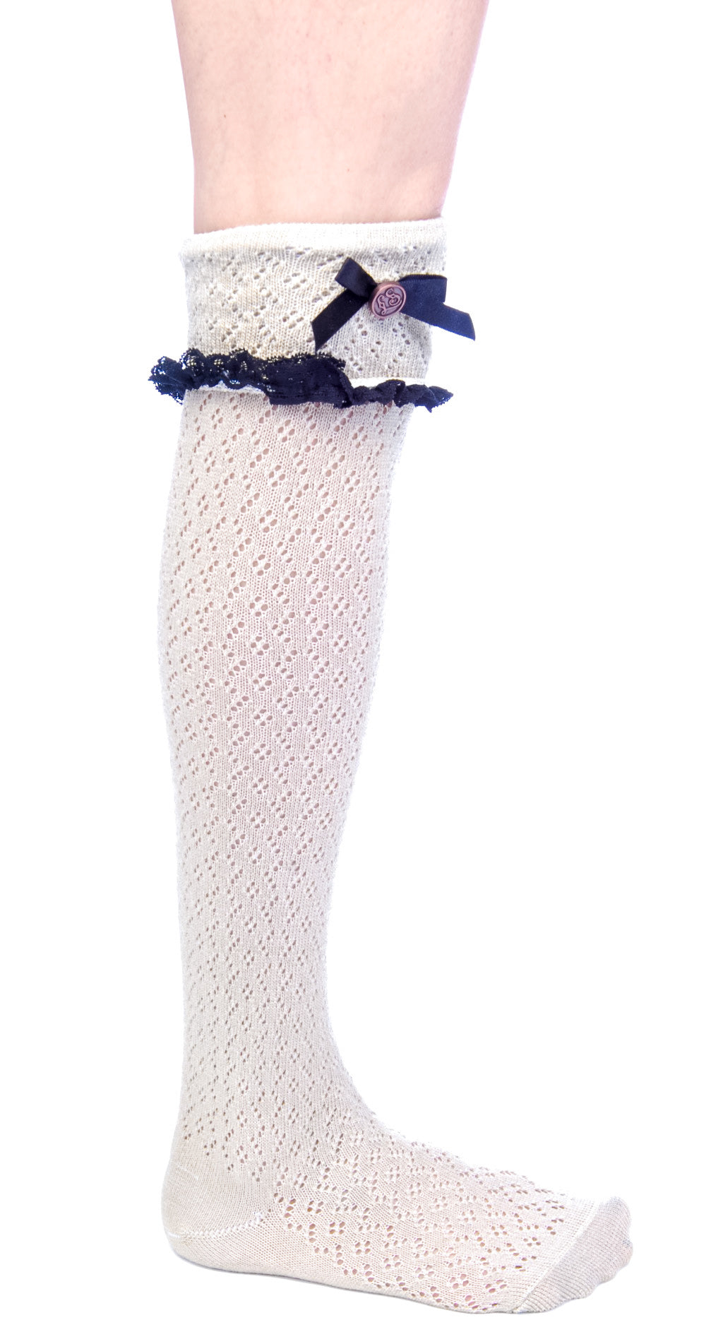 Ribbon Knee High Socks - Off White