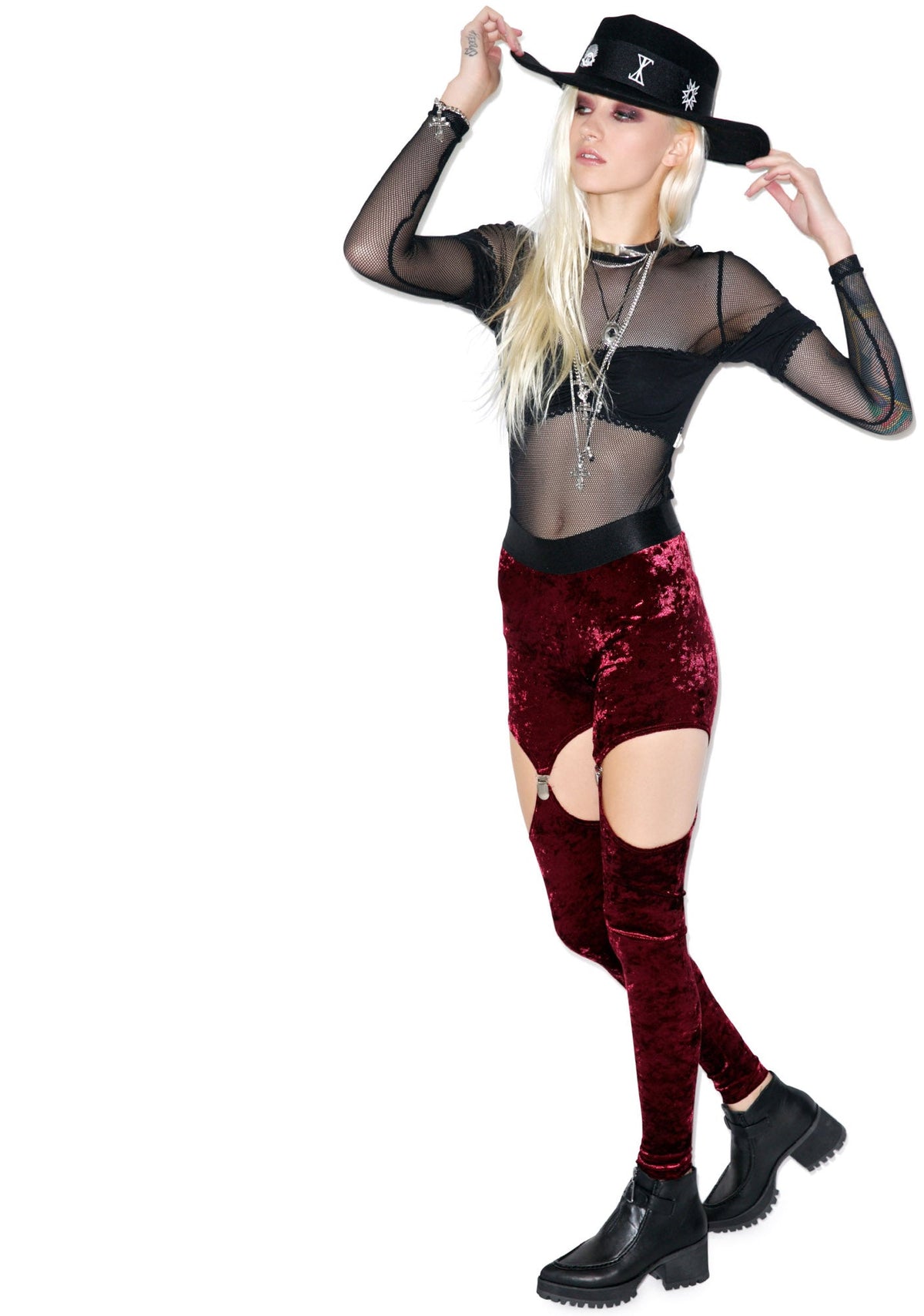 Crushed Velvet Garter Leggings - Dark Purple