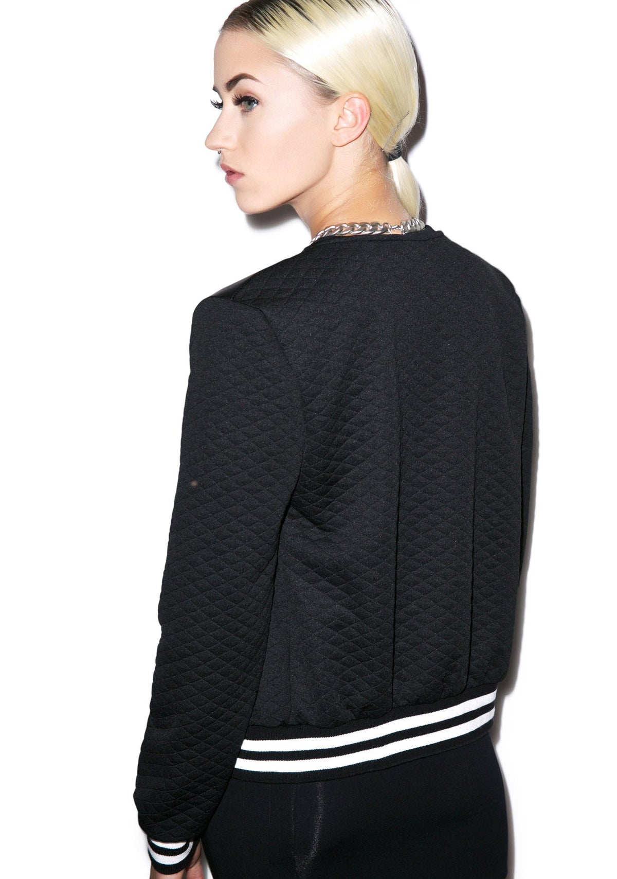 High School Drop Out Quilted Varsity Jacket - White