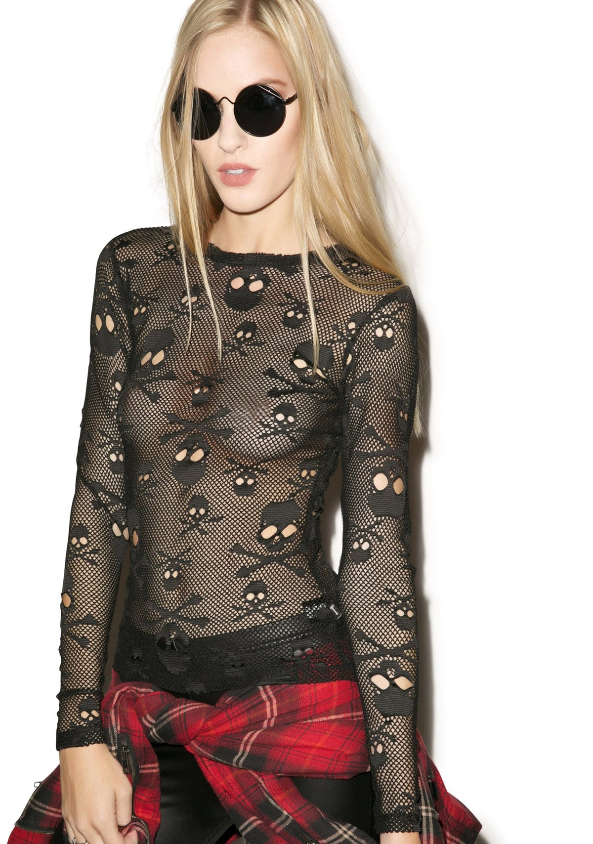 Holey Net Long Sleeve Shirt - Black
