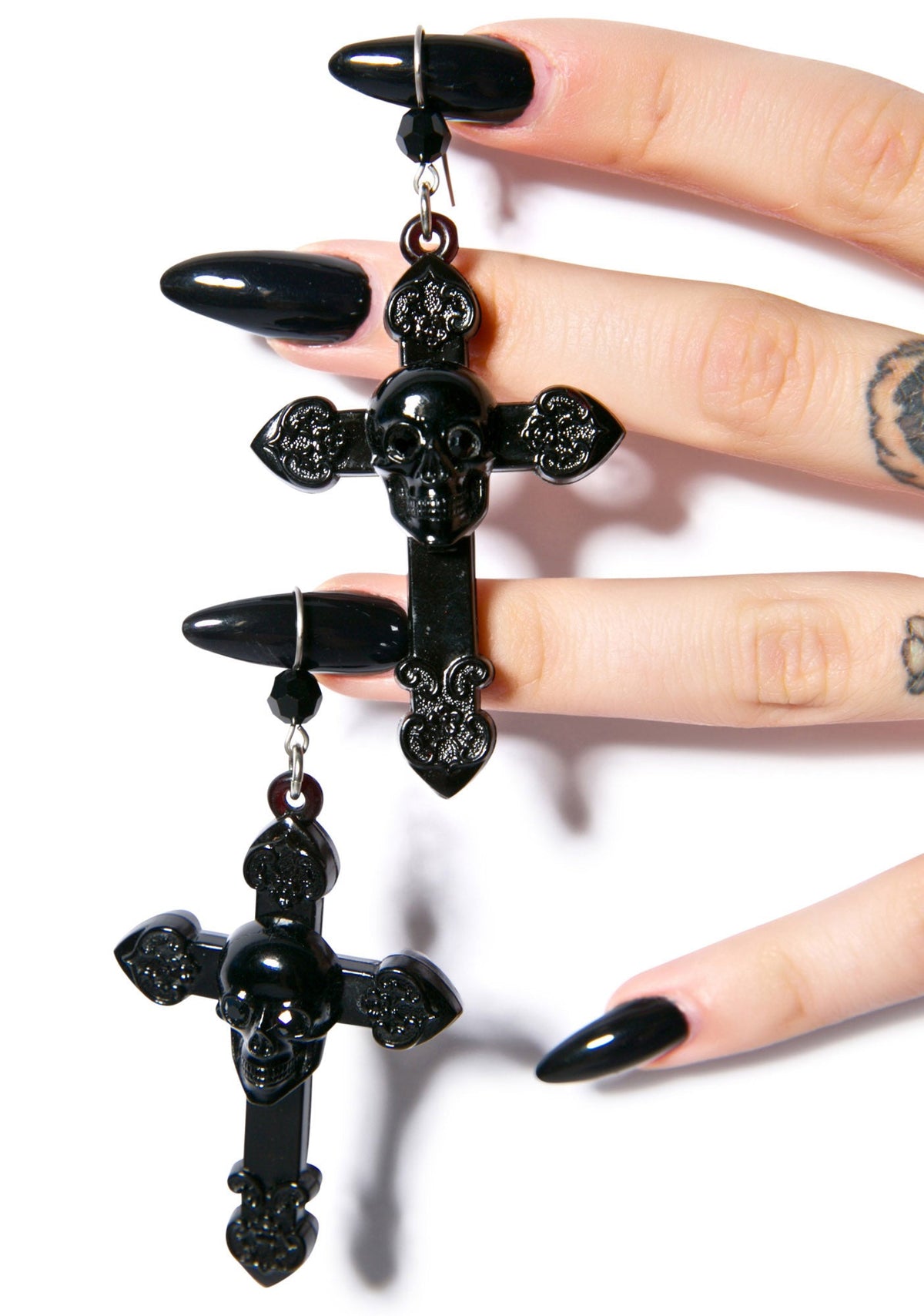 Skull And Cross Drop Earrings - Black