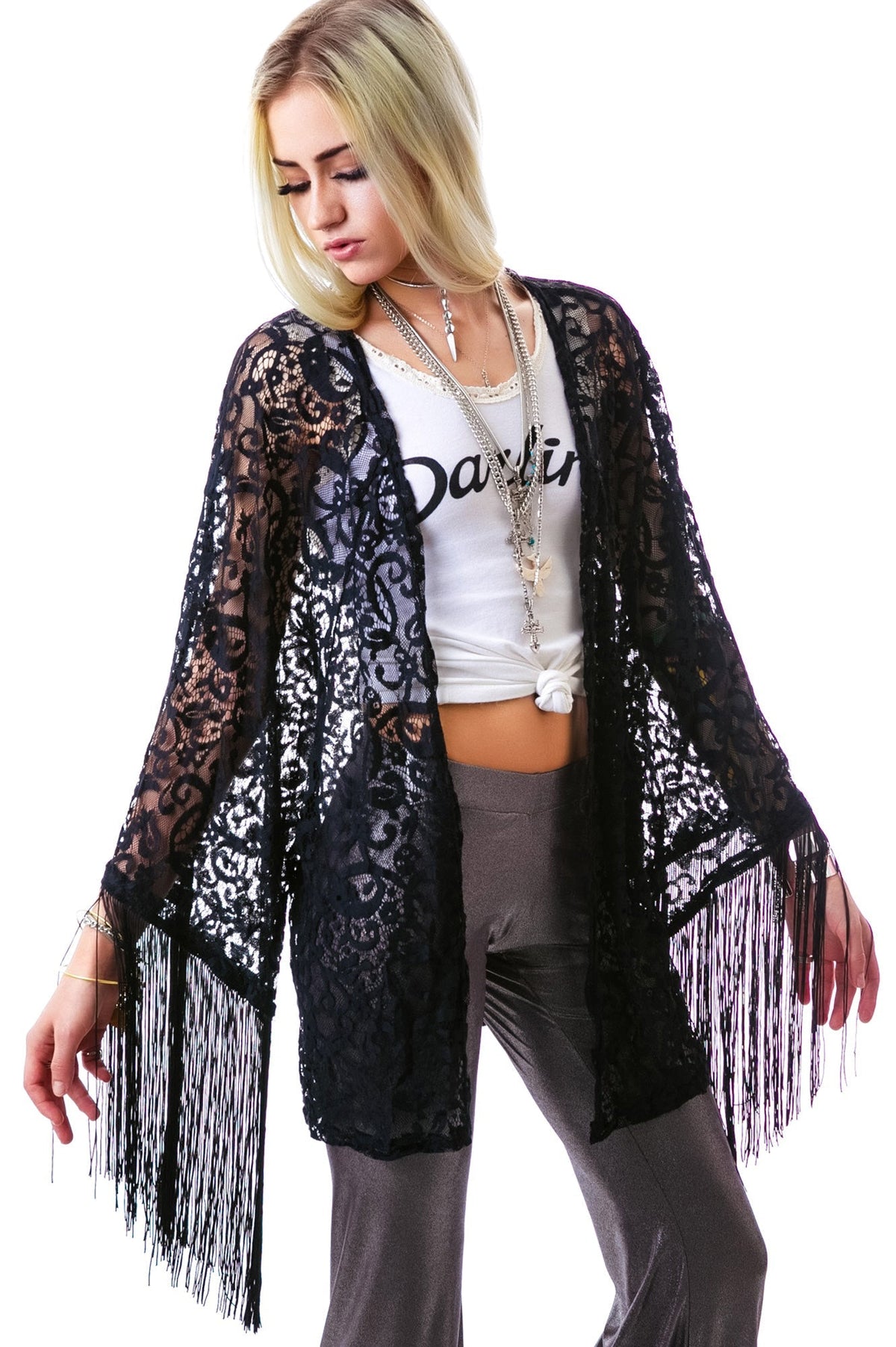 Livin' On The Fringe Kimono - White