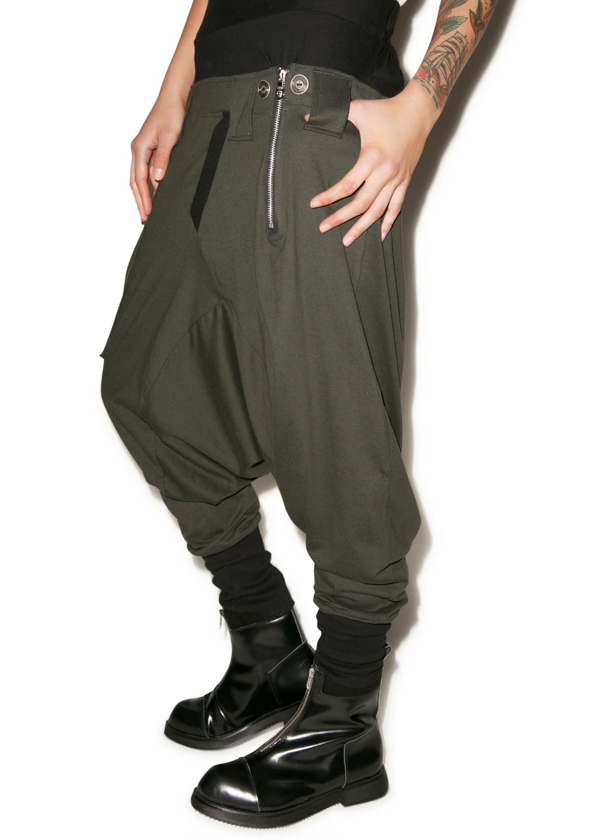 Rust Drop Crotch Pants - Dark Green