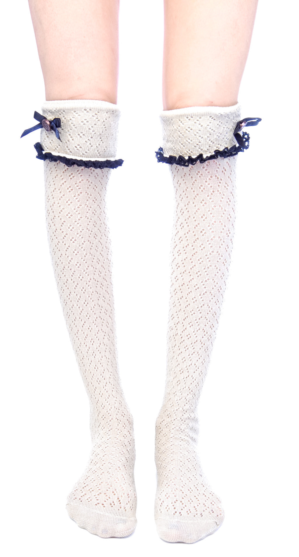 Ribbon Knee High Socks - Off White