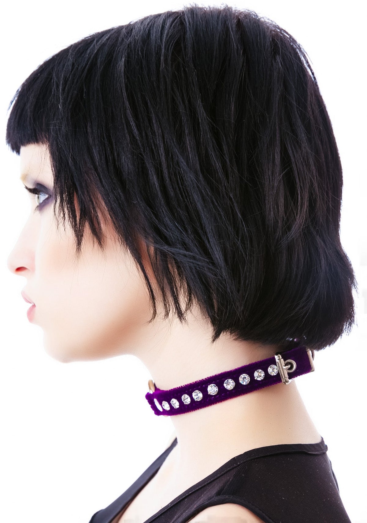 O Face Velvet Crystal Choker - Purple