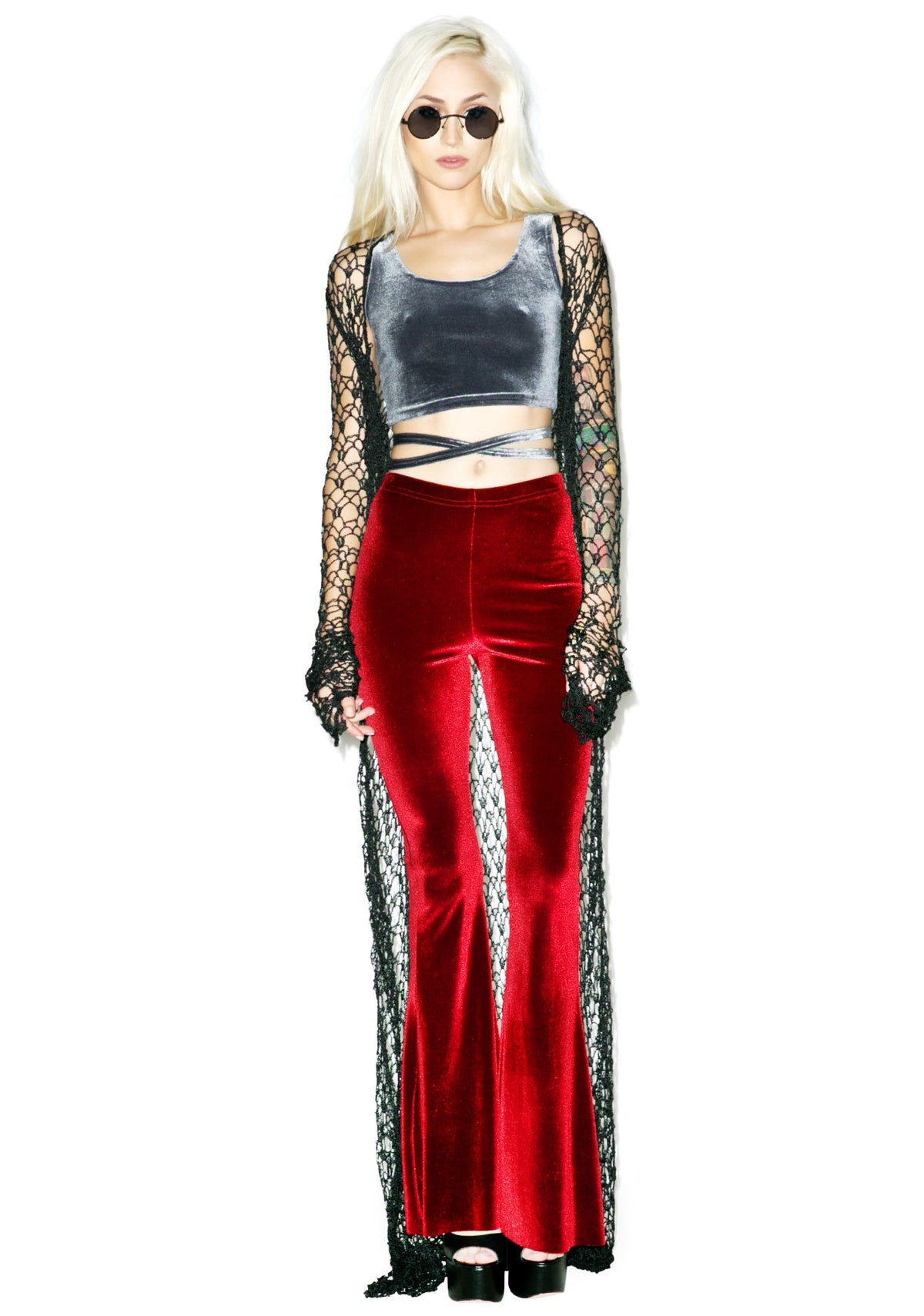Velvet Double Cross Crop Top - Dark Gray
