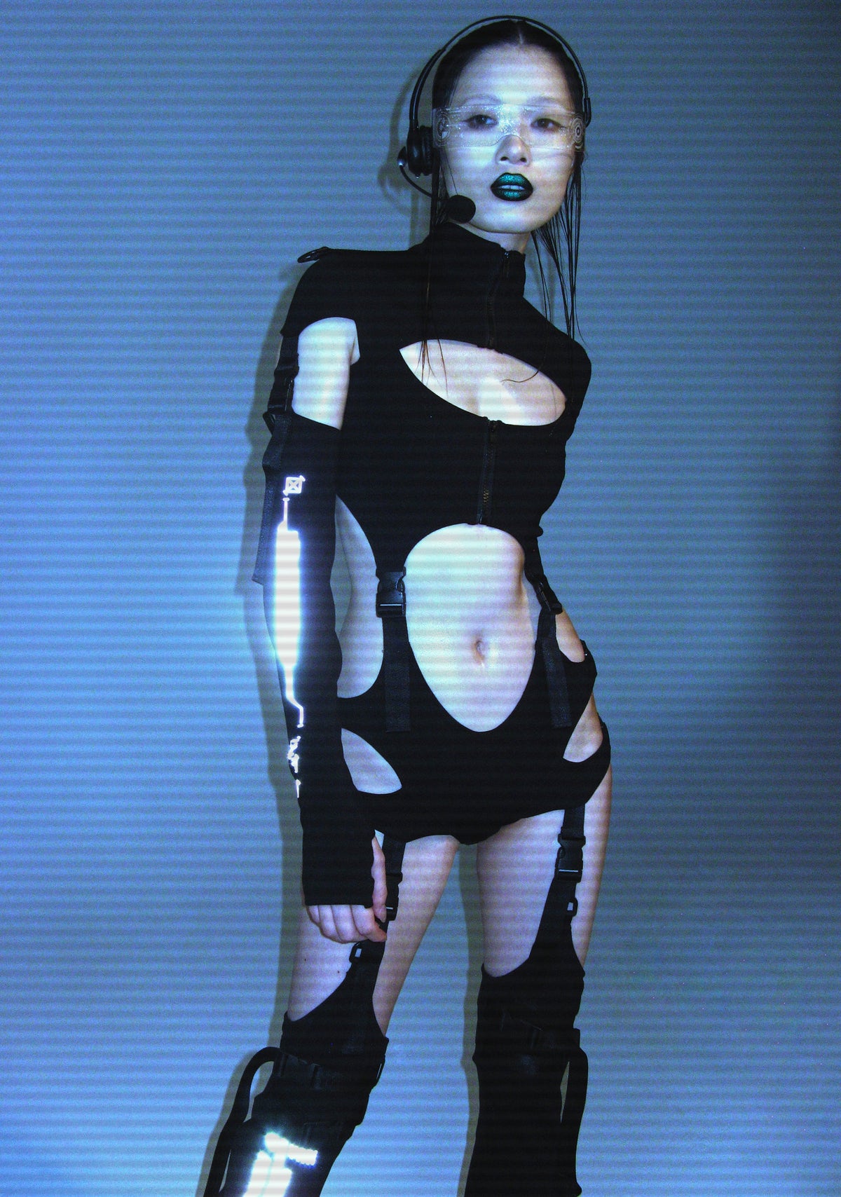 Digital Lands Bodysuit And Leg Warmers Set - Black