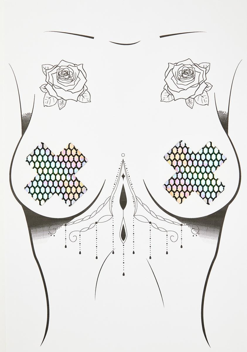 Mirrored Holographic Cross Pasties