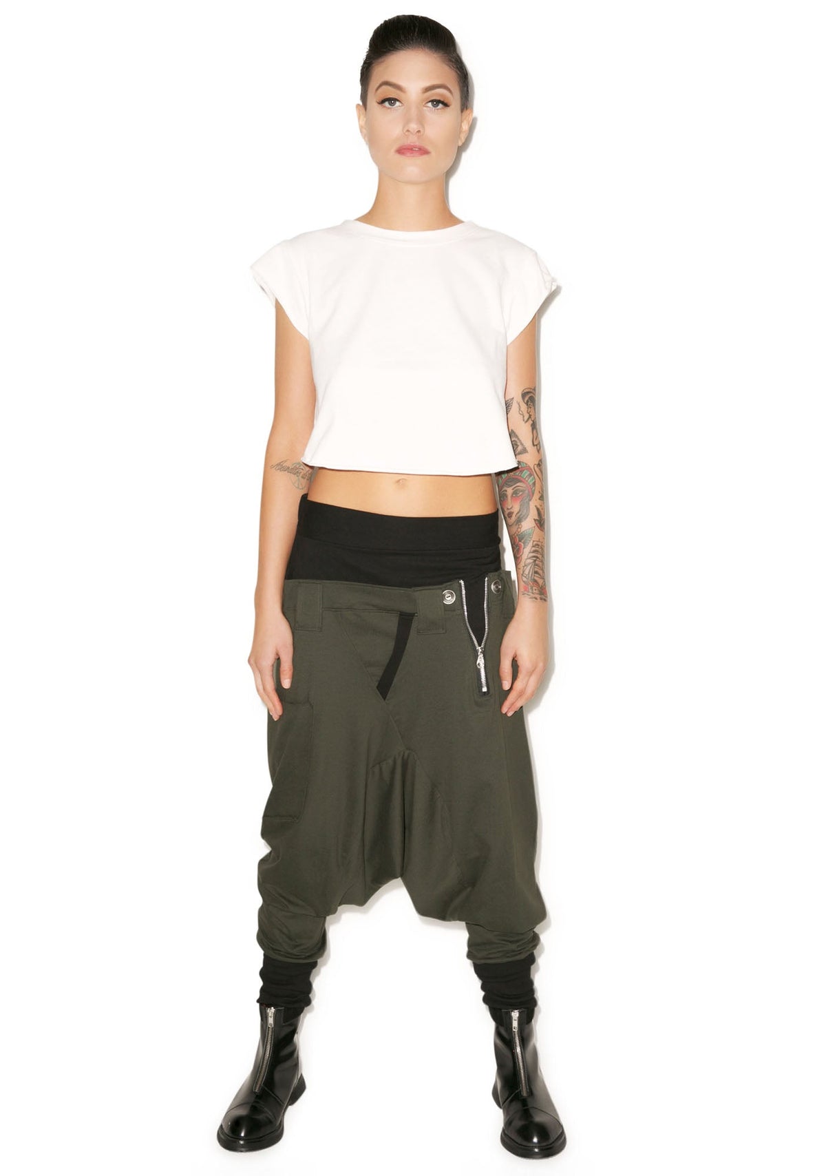 Rust Drop Crotch Pants - Dark Green