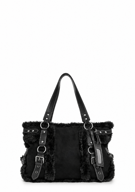 Modern Trends Fur Tote Bag - Black