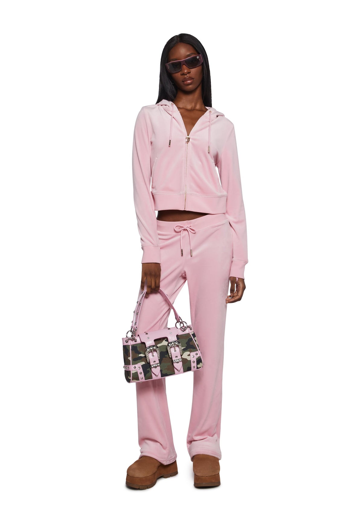 OG Big Bling Velour Track Pants - Pink