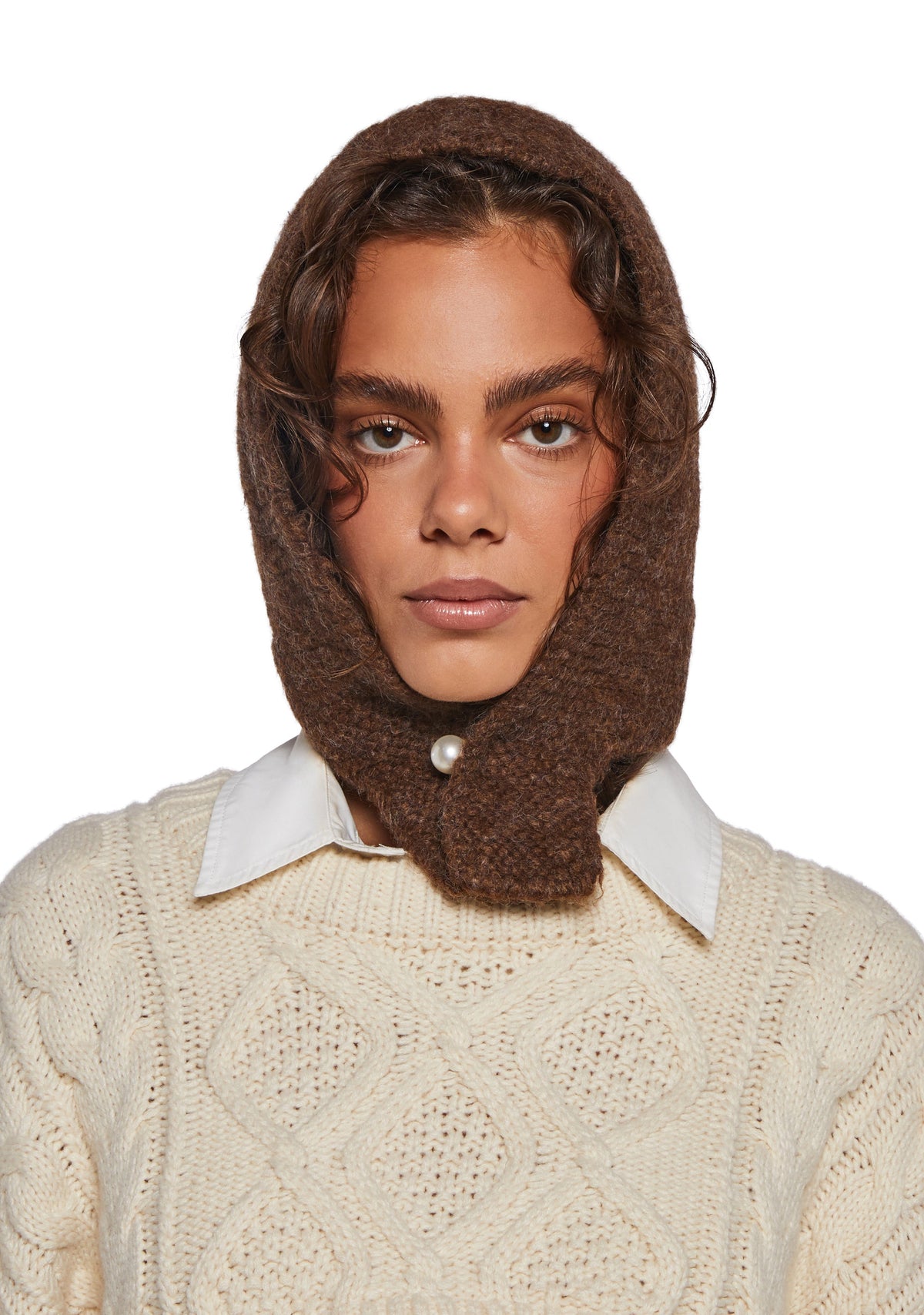 Fall Vibing Knit Hood - Brown