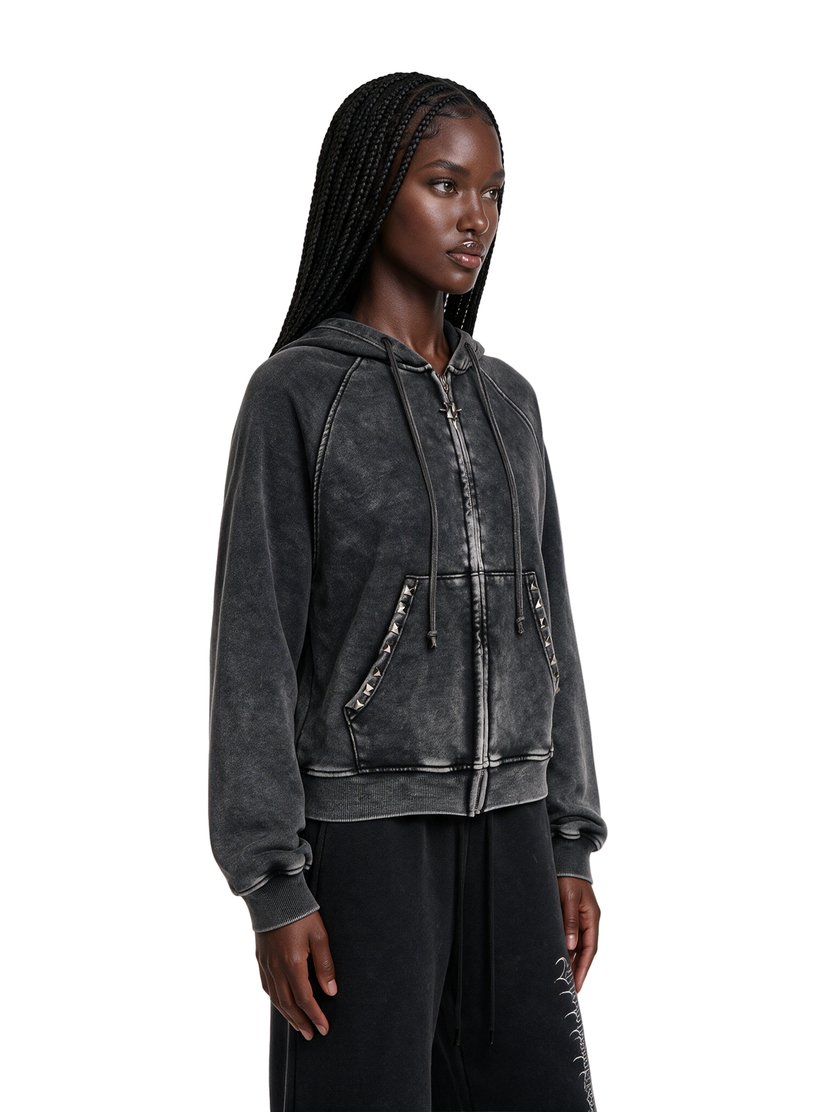 Remix Studded Washed Zip Hoodie