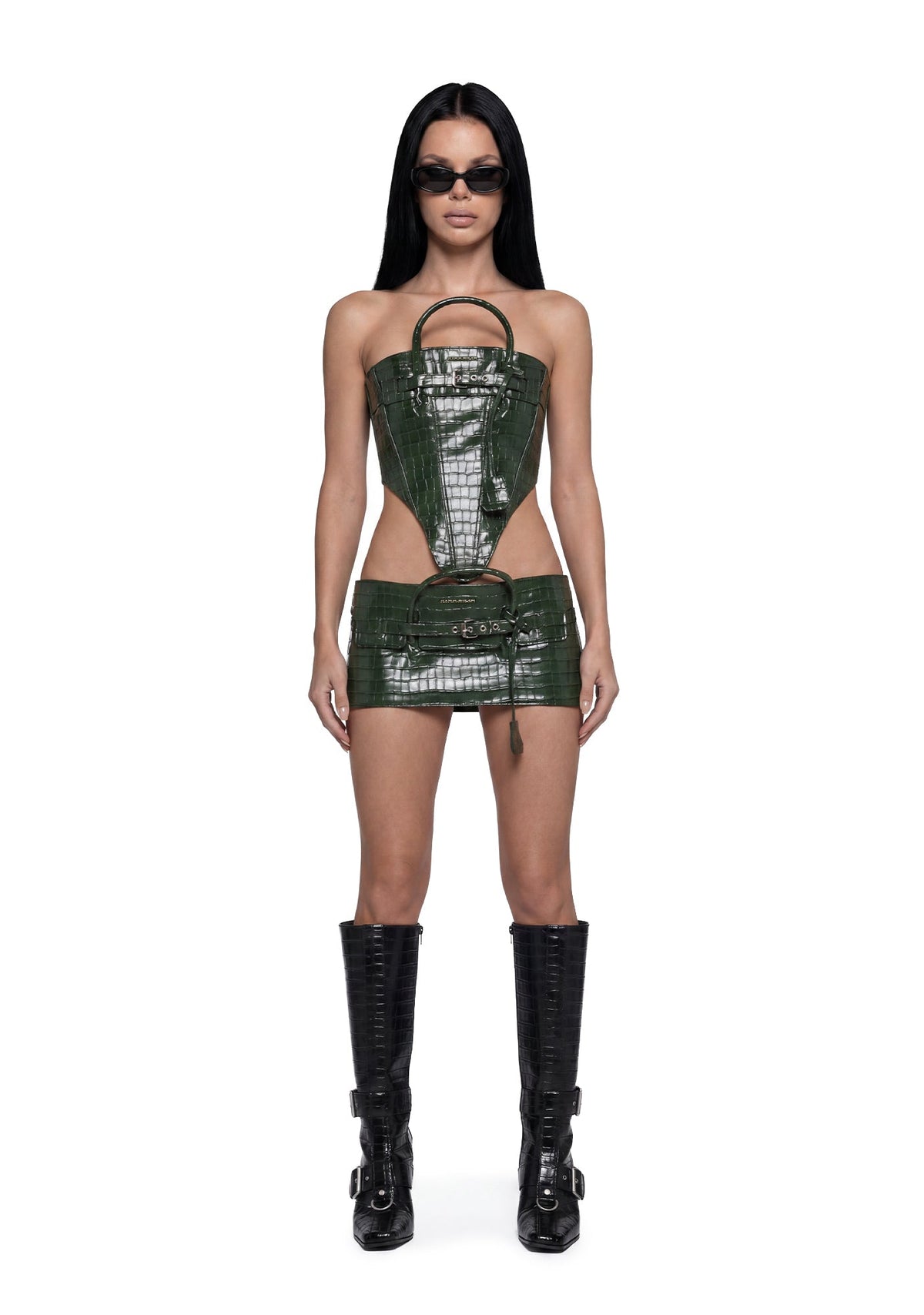 Heiress Handbag Mini Skirt - Green Croc