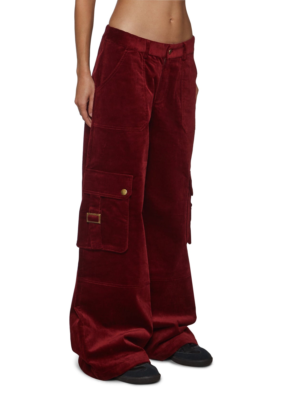 Cherry Corduroy Low Waisted Cargo Pants
