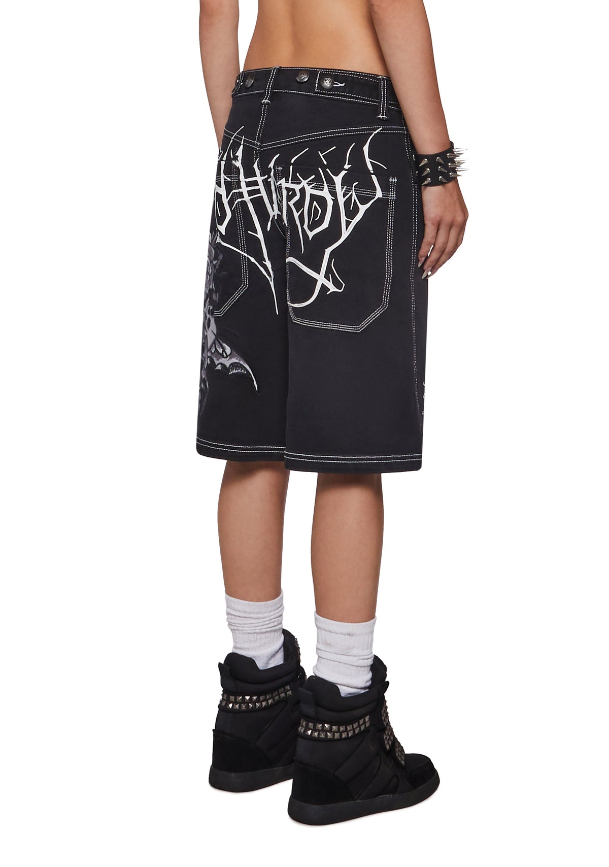 Butterfly Skull Embroidered Jort