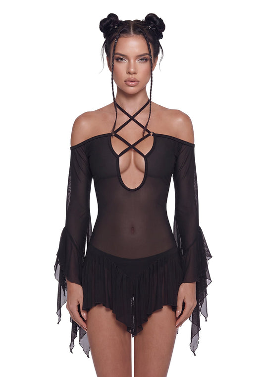 Mesh Flowy Dress - Black